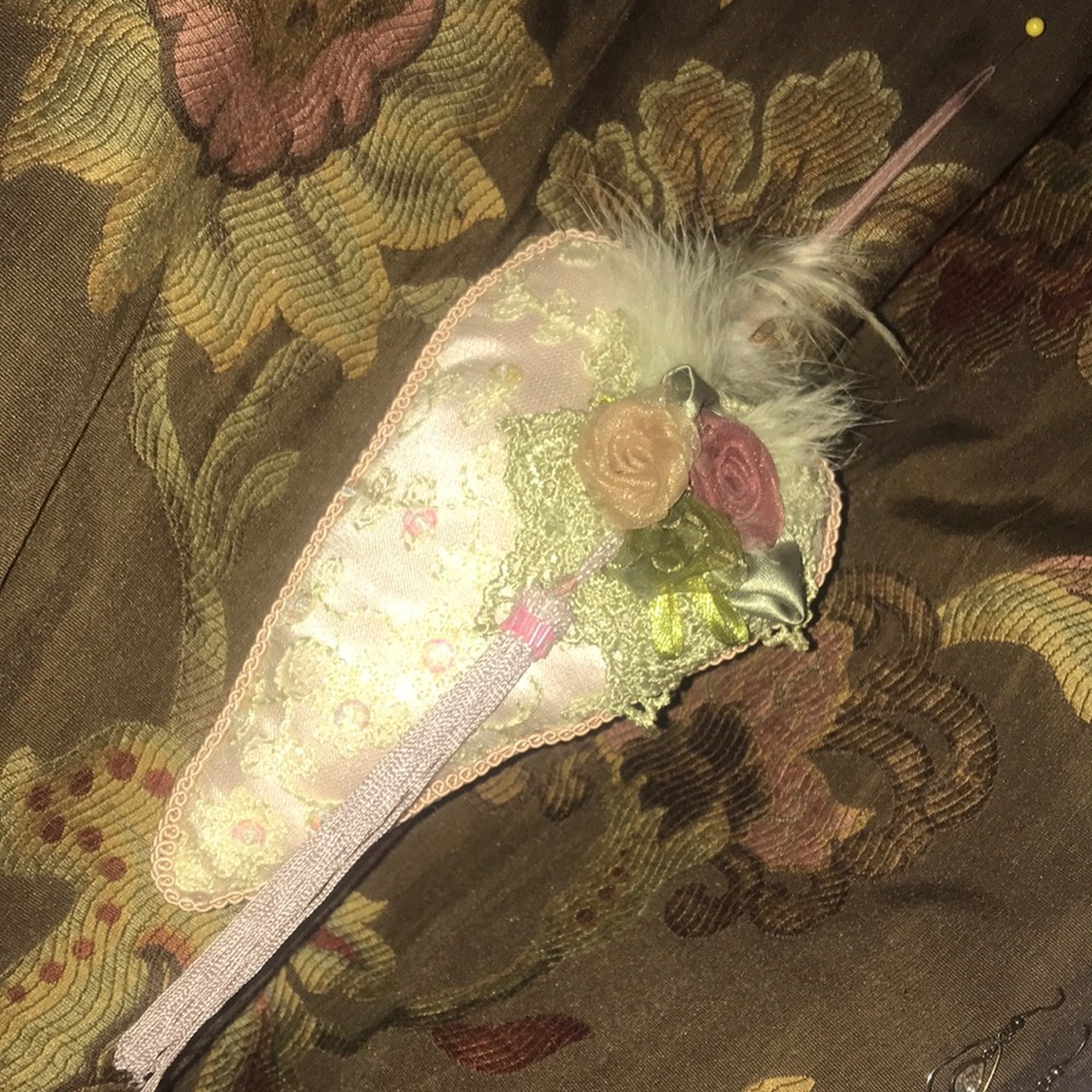 Truly Vintage Fabric/Feather/Bead/Roses Heart